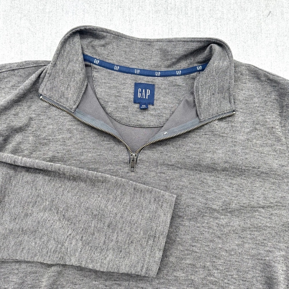 Gap Pullover Mens XXL Gray 1/4 Zip Mock Neck Ribbed Knit Stretch Long Sleeve